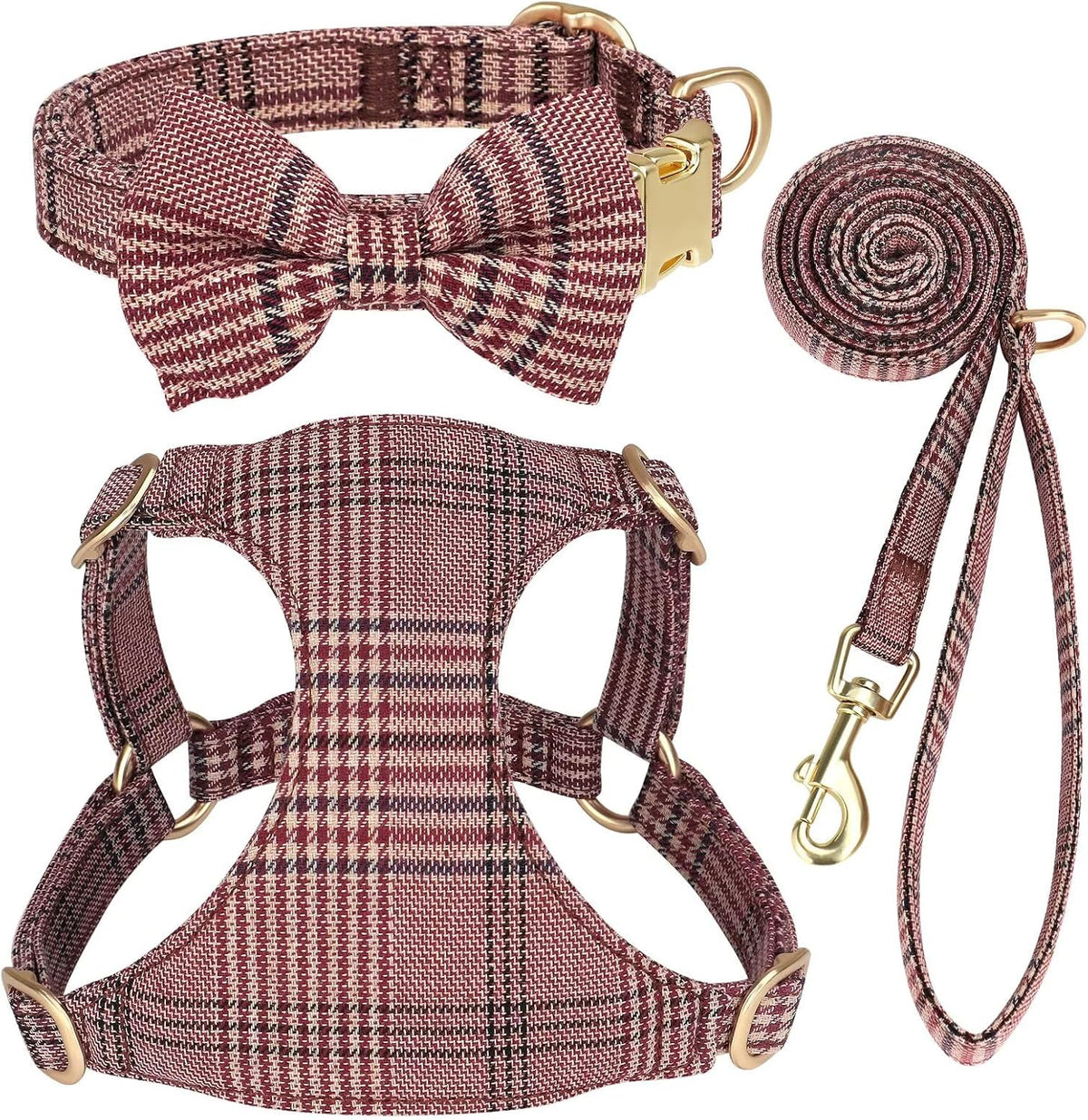 Beirui Cute Small Dog Harness and Leash Set Bowtie, Brown,XS,Chest 13-28"