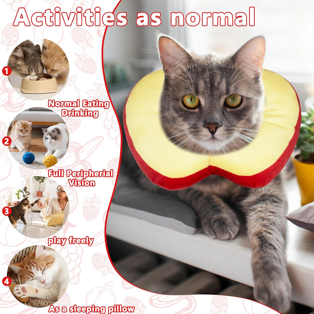 Cat Cone Collar Soft, Adjustable Cat Recovery Cone (Apple, M)