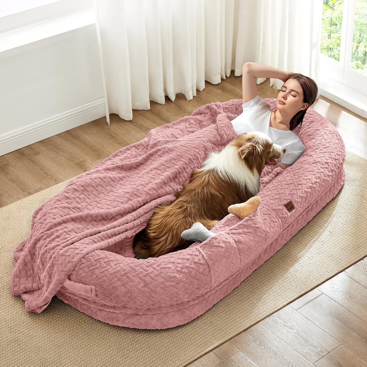 ChiXnuggle Orthopedic Human Dog Bed,with Faux Fur Washable Cover,Blanket