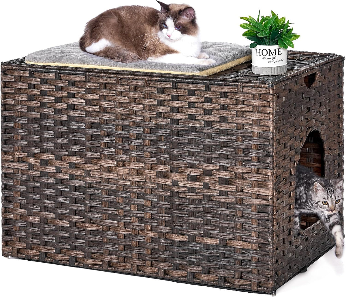 Large Cat Litter Box Enclosure, Hidden Litter Box Furniture with Litter Mat | Side Entry Design, Easy-Clean Removable Top, Quick Assembly, Raised Edge for Secure Items, Side Grip Cutouts