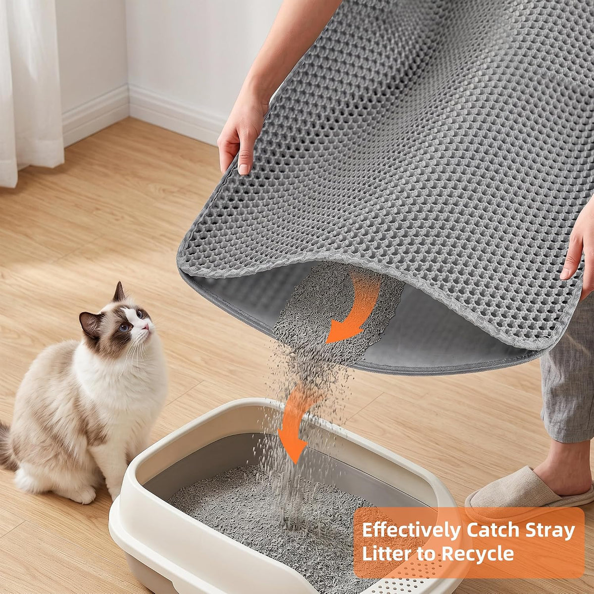 2Packs Cat Litter Mat 47"x36", XL Litter Mat for Litter Box Mat | Large Double Layer Honeycomb Cat Mat, Urine-Proof Soft kitty Cat Litter Trapping Mat, Easy Clean Rinse with Water Grey
