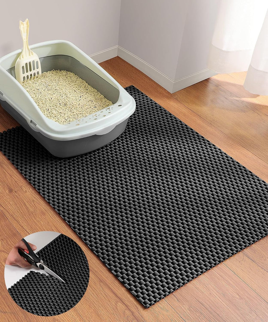 Cooyes Cat Litter Mat - Cut to Fit Any Place, 23"x17" Litter Trapping Mat | for Litter Box, Easy to Clean, Waterproof & Non-Slip Kitty Pad, Scatter Control to Protect the Floor (Black)