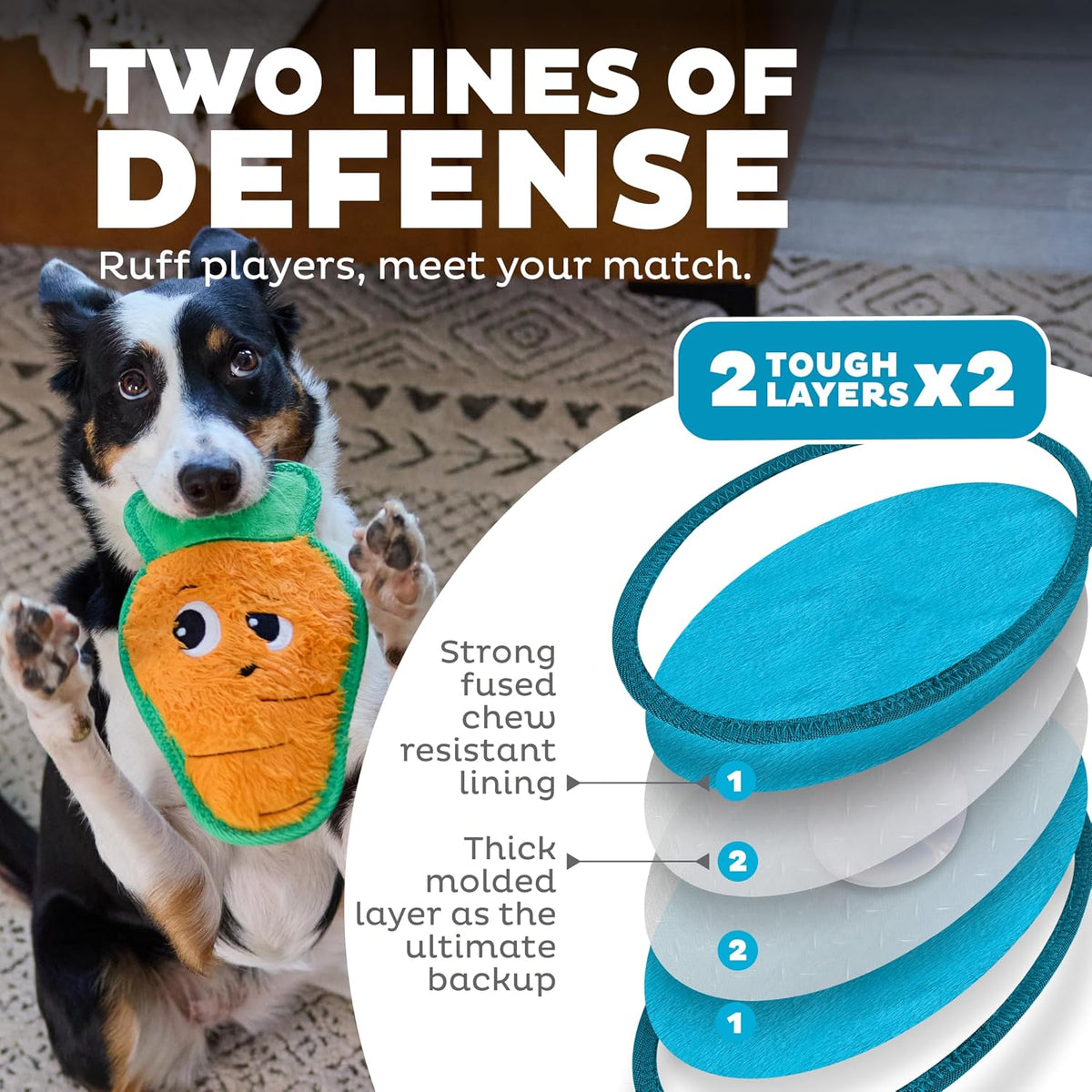 Outward Hound Tough Skinz Durable Chew Plush Squeaky Dog Toy, Carrot, 9.8" | 4 Tough Layers, Triple Stitched Seams, No Stuffing, Less Mess, Jumbo Squeaker, Fetch & Toss, Tough Chewers, Dogs & Puppies