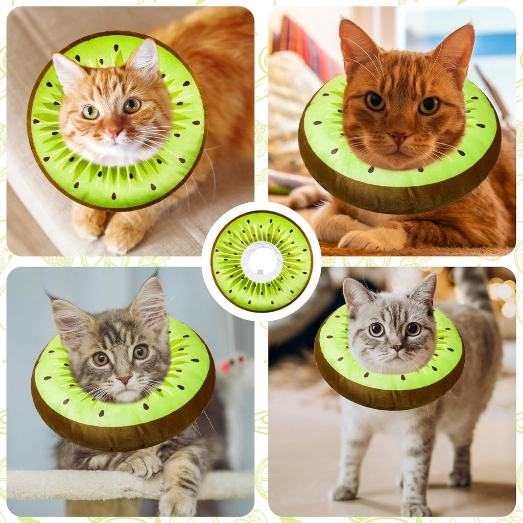 Cat Cone Collar Soft, Adjustable Cat Recovery Cone (Kiwifruit, S)