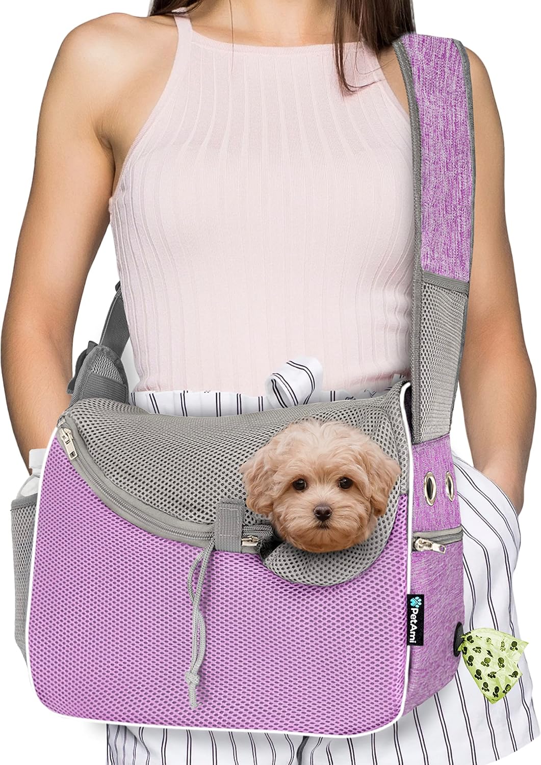 PetAmi Dog Sling Carrier Small Dogs, Hands Free Crossbody Carrier, Purple