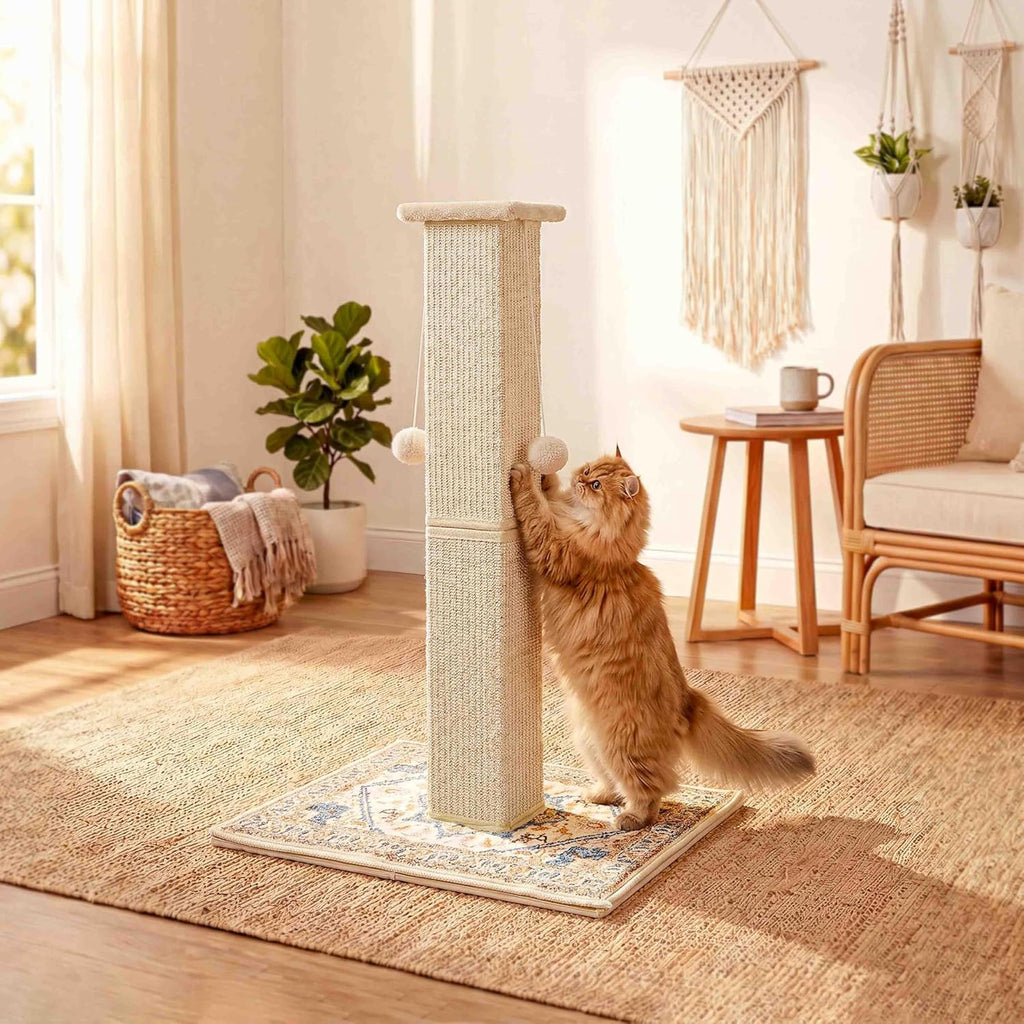 Tall Cat Scratching Post for Indoor Cats Adults with Carpet, White