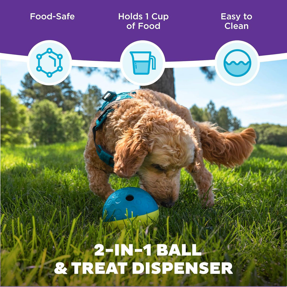 Outward Hound Nina Ottosson Treat Tumble Dog Toy Puzzle Ball, 4.8" | Level 1 Easy, Food-Dispensing Ball, Holds 1 Cup Kibble or Treats, No BPA, Interactive Enrichment, Dogs & Puppies