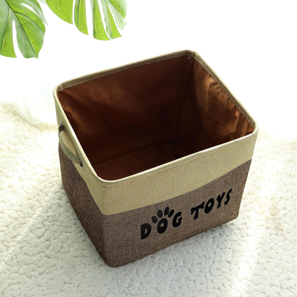PET ARTIST Dog Toy Basket, Large Collapsible, Brown, L:15"x13"x12"