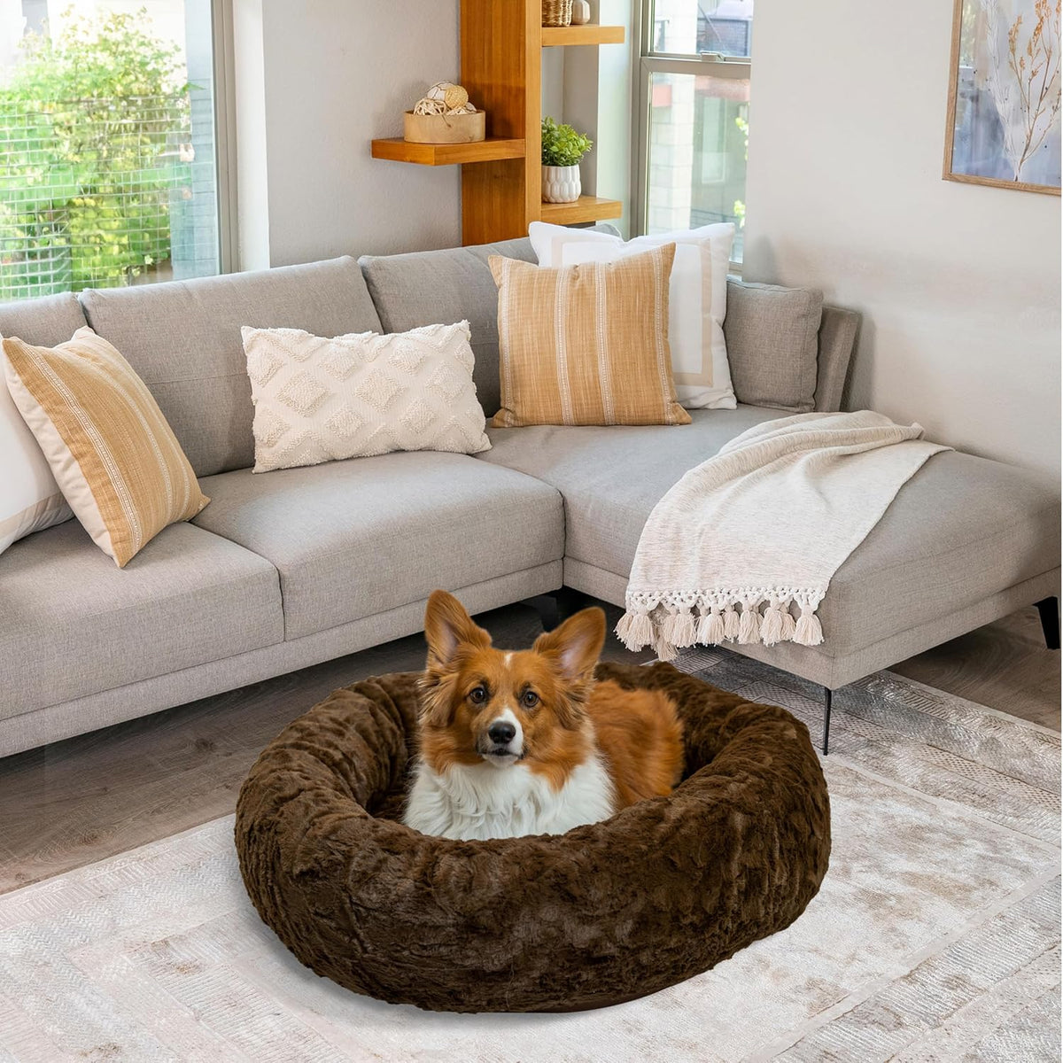 Best Friends by Sheri The Original Calming Donut Dog Bed for Medium Dogs up to 45 lbs, Lux Faux Fur, Dark Brown, Medium, 30" x 30"