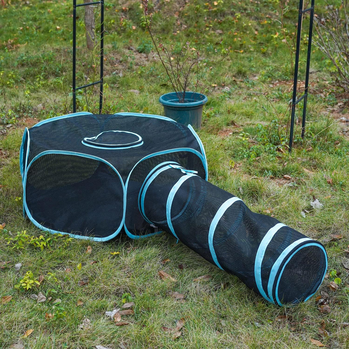 INTURN Cat Furniture Tent for Indoor and Outdoor Playpen Portable Cat Tunnels, Outdoor Kennel (Hexagon + Tunnel)