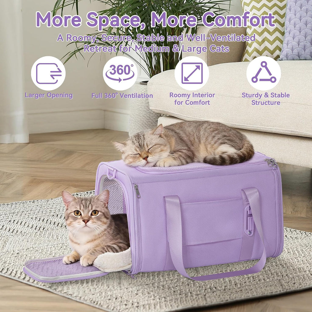 PETSFIT Large Cat Carrier with Patented Safety Buckles,Big Cats Up to 20 lb