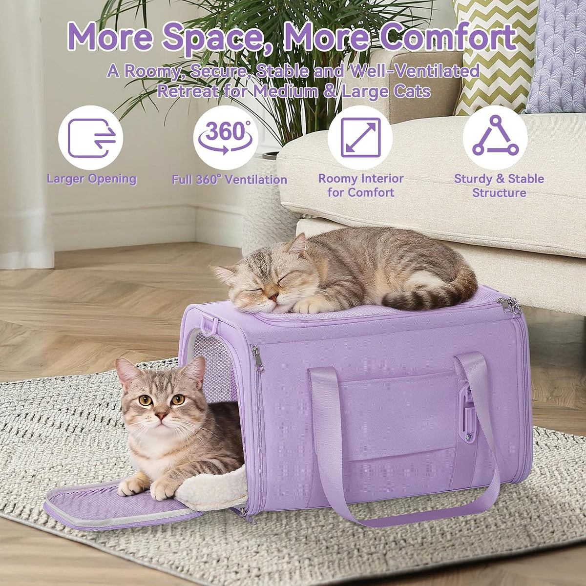 PETSFIT Large Cat Carrier with Patented Safety Buckles,Big Cats Up to 20 lb