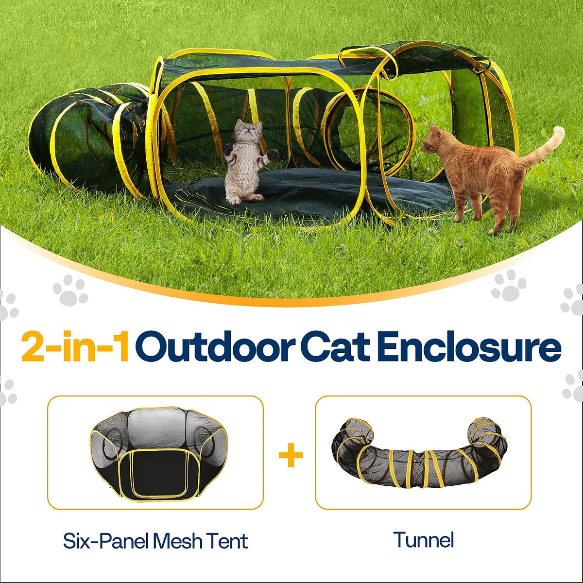VIVOHOME Outdoor Cat Enclosure 2-in-1, w/Cat Tent, Circle Playpen Tunnel