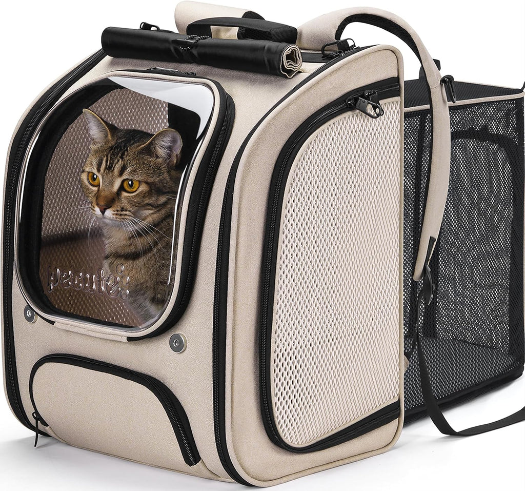 Pecute Cat Backpack Carrier,Cat Bubble,12.6" L x 10.2" W x 16.5" H,Khaki