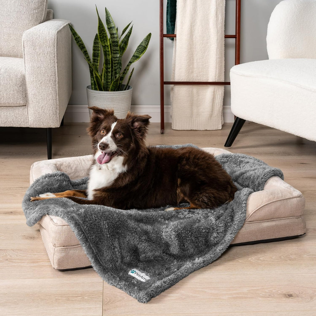 PetAmi Soft Plush Sherpa Dog Blanket for Pet Cat, Large 40x60, Grey