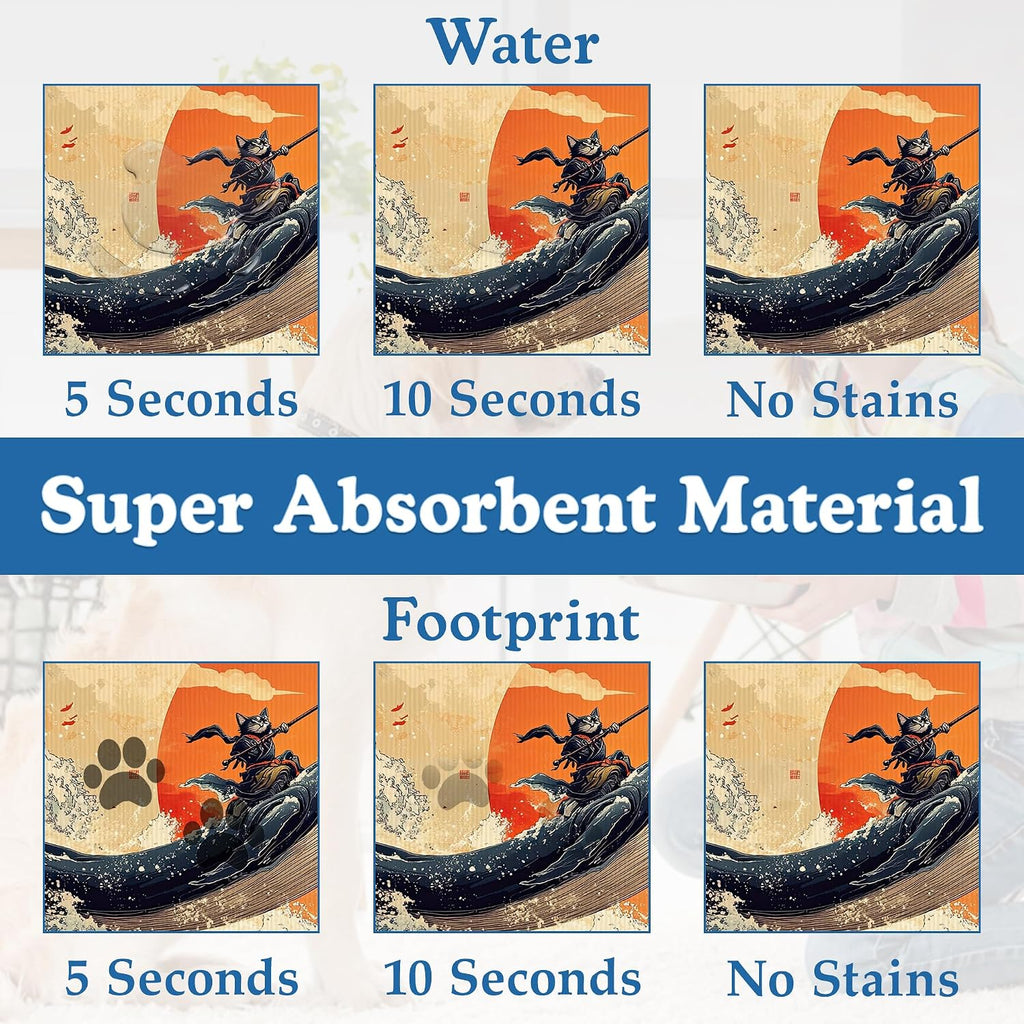 Wave Cat Dog Food Mat,Ukiyo-e Whale Absorbent Quick Dry Feeding Placemat for Food and Water Bowls, Non Slip Rubber Backing, Waterproof Pet Supplies for Mess-Free Eating 12"x20"