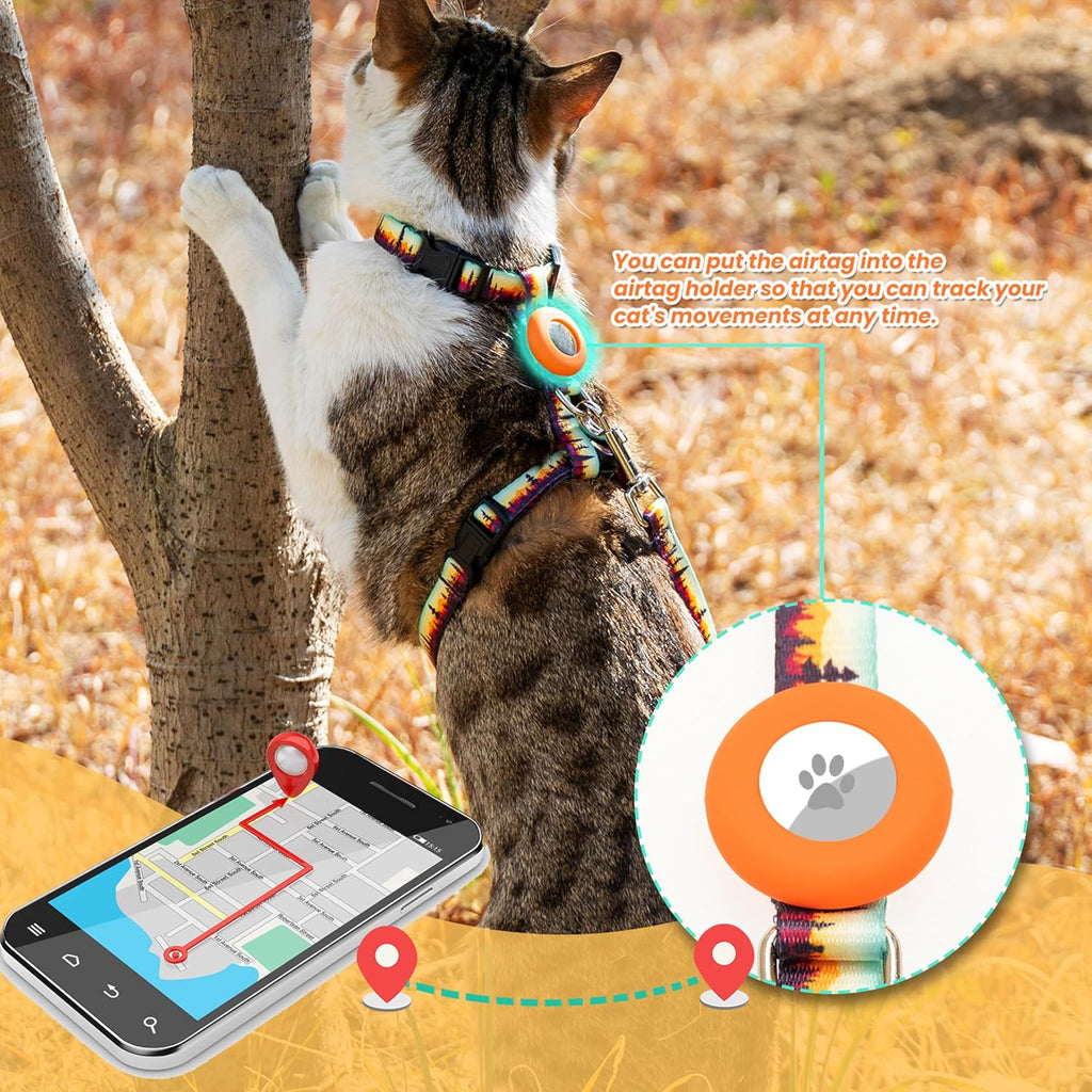 Escape Proof Cat Harness with Airtag Holder and Leash Set Outfits