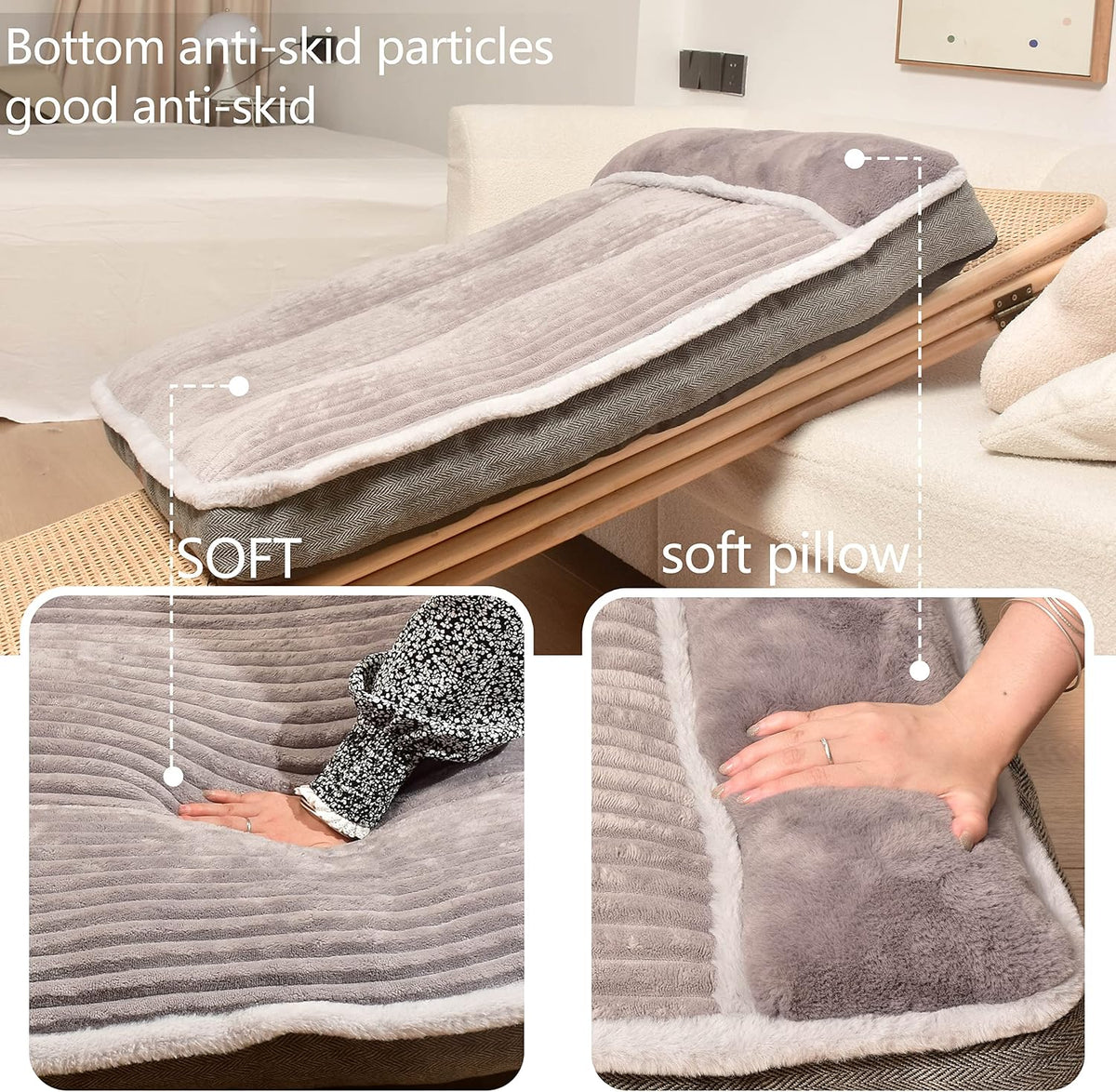 Dog Bed for Large Dogs, Dog Mattress with Pillow for Crate Kennel, Sofa pet Bed, Super Soft pet Bed for Medium, Jumbo, Small Dogs Breeds (Grey, Large-2:(36"x23"x3")