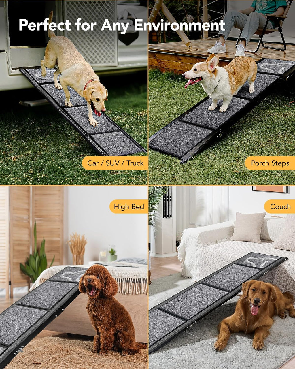 PetThem Dog Ramp for Cars, 63" L × 19.7" W, Lightweight Extra-Wide Foldable