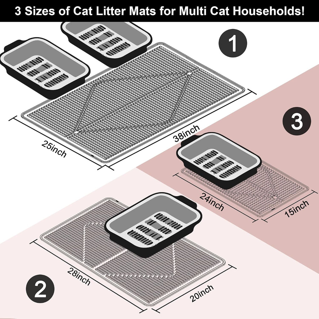 Mofason Silicone Cat Litter Mat XXL - Pink Extra Large Cat Litter Box mat | Waterproof & washable 38"x25" kitty cat litter mat for floor, extra large litter trapping; cat litter catcher mat easy clean