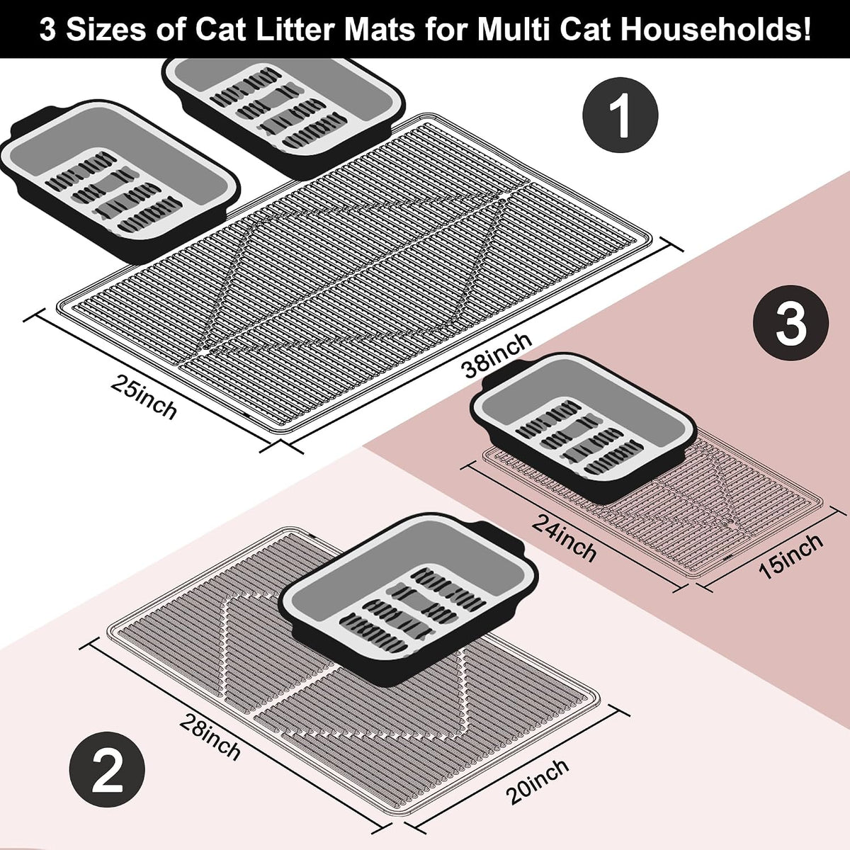 Mofason Silicone Cat Litter Mat XXL - Pink Extra Large Cat Litter Box mat | Waterproof & washable 38"x25" kitty cat litter mat for floor, extra large litter trapping; cat litter catcher mat easy clean