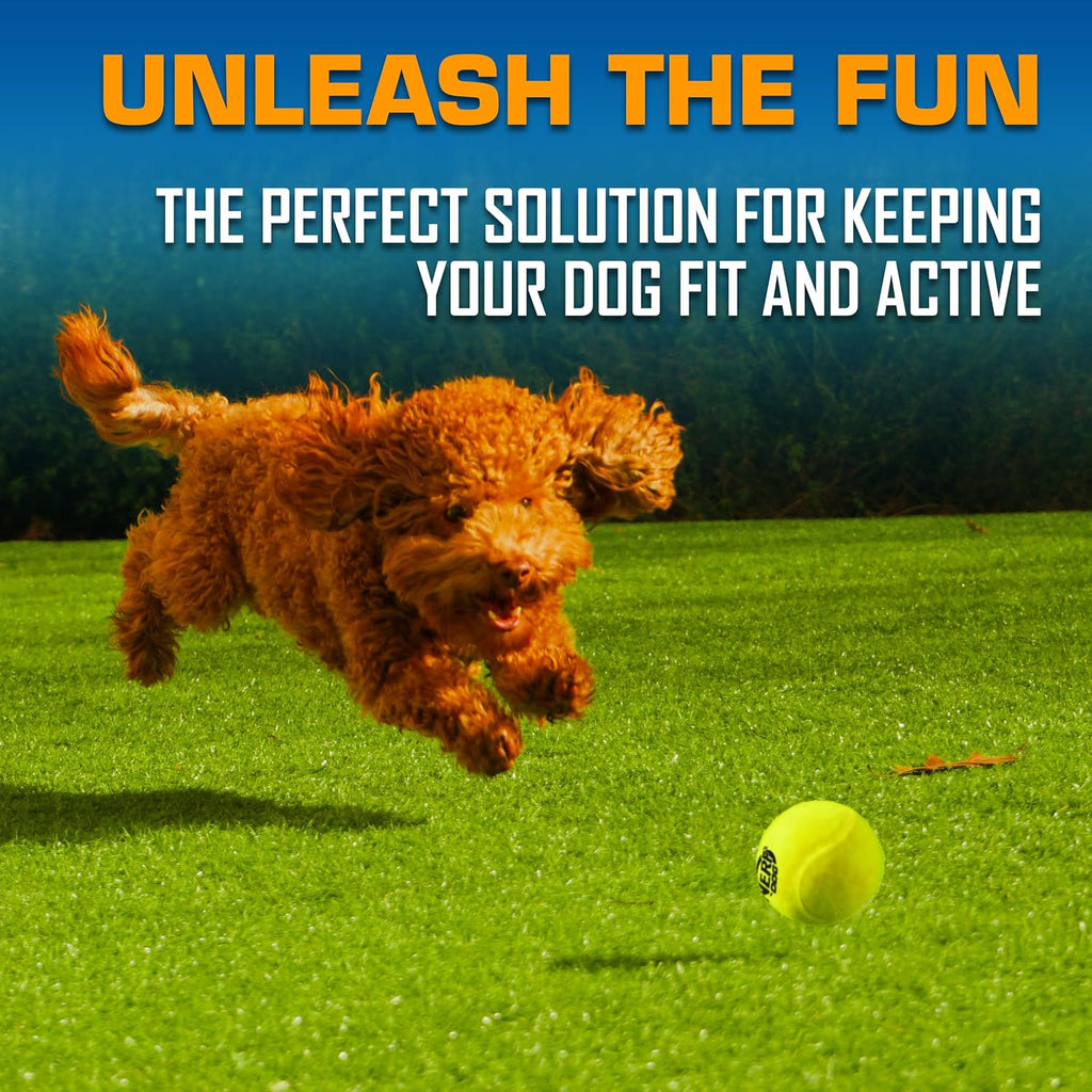 Nerf Dog Tennis Ball Blaster Dog Toy Gift Set, Tennis Ball Dog Fetch Toy Launches up to 50 ft, Dog Ball Thrower for All Breeds Includes Translucent Blue Tennis Ball Launcher and 3 Dog Tennis Balls