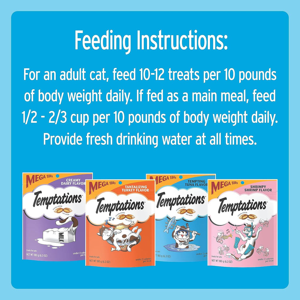 Temptations Cat Treats Classic Crunchy and Soft Cat Treats Variety Pack,6.3 oz. Pouches,(Pack of 12)