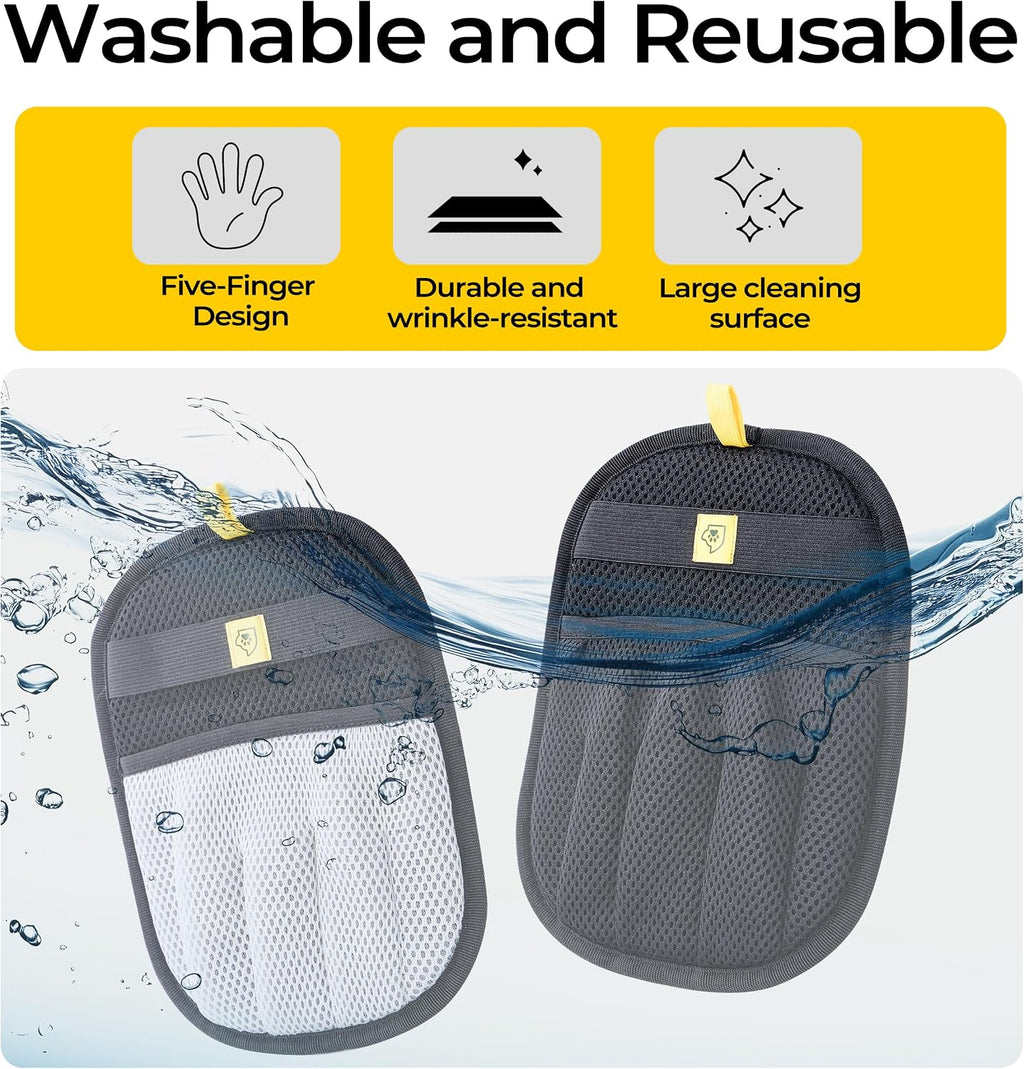 2 Pack Pet Hair Removal Glove for Dogs & Cats - Cat Hair Remover & Dog Hair Removal Tool, Electrostatic Reusable Pet Hair Glove for Furniture, Laundry, Couch, Carpet & Car Seat (Gray/Black Combo)