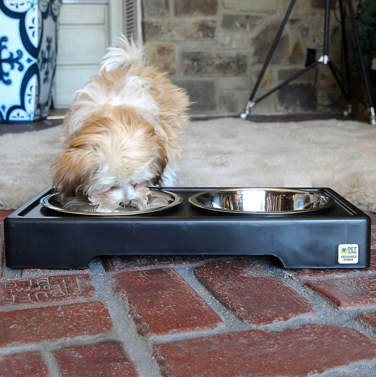 Pet Zone Designer Diner Elevated Dog Bowl Stand, 3 Adjustable Height Levels | 3 Height Adjustable, Includes 2 Stainless Steel Bowls with 7 Cup Capacity Each 