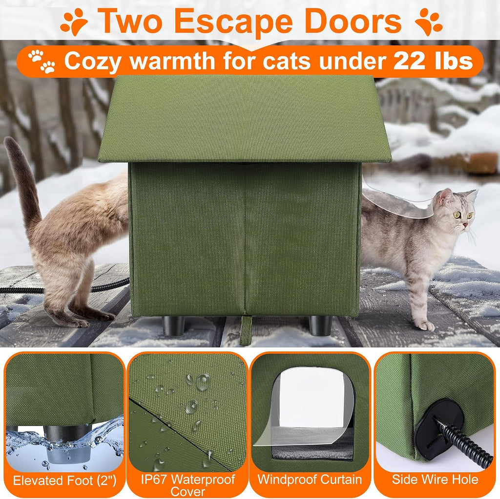Dreyoo 2 Pack Heated Cat House Weatherproof, Green