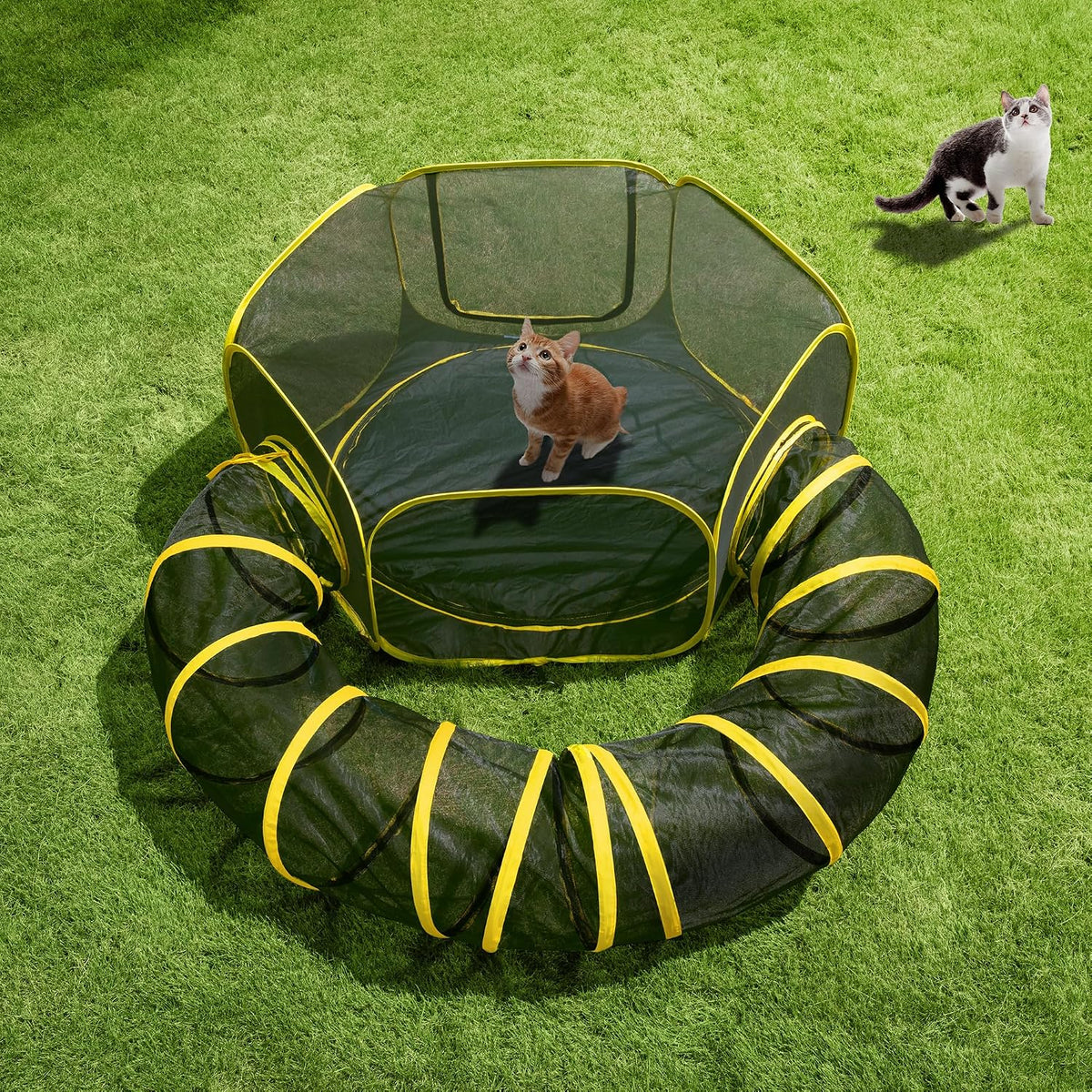 VIVOHOME Outdoor Cat Enclosure 2-in-1, w/Cat Tent, Circle Playpen Tunnel