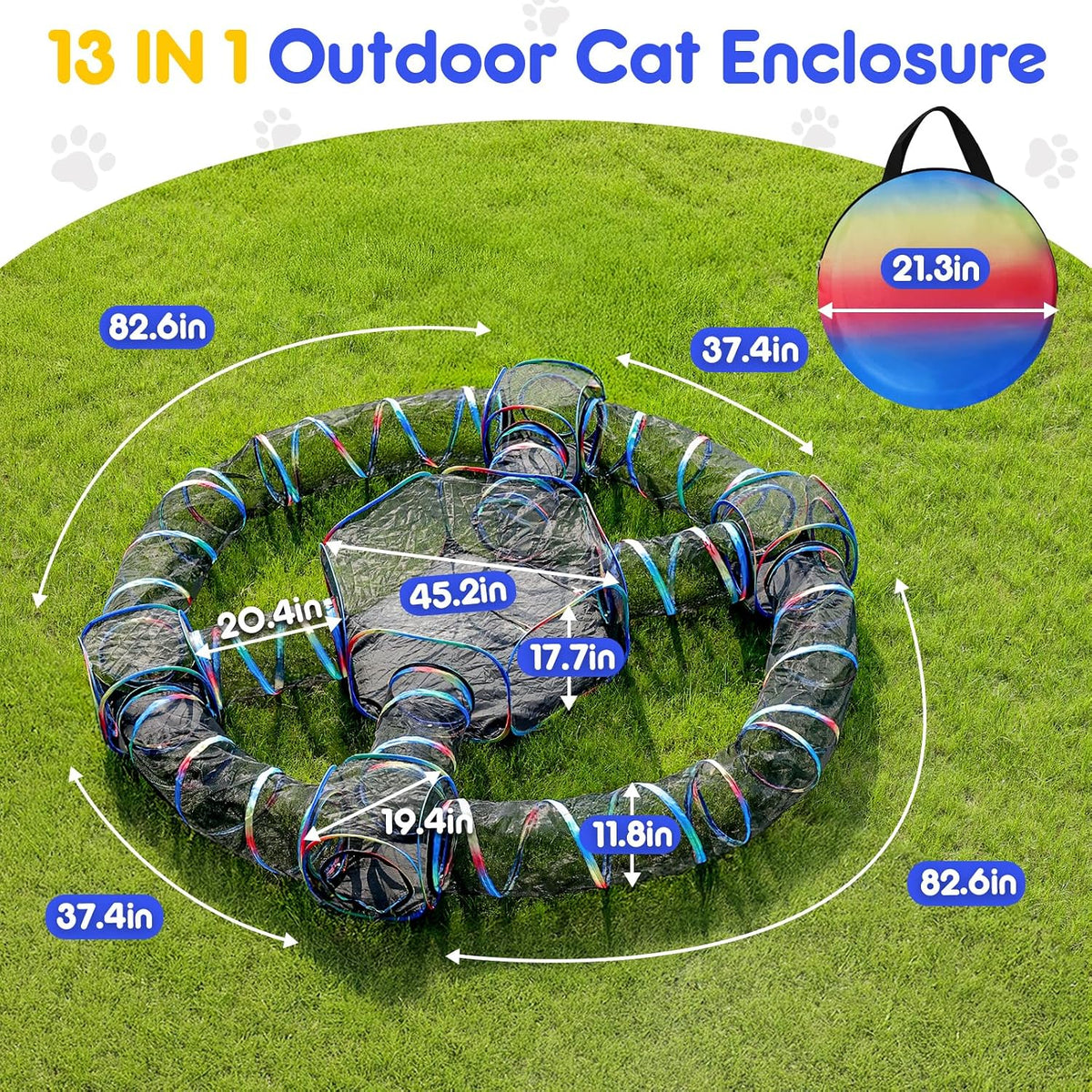 Outdoor Cat Enclosure 13-in-1 Portable Tunnels with Tent Cube Pop up Catio