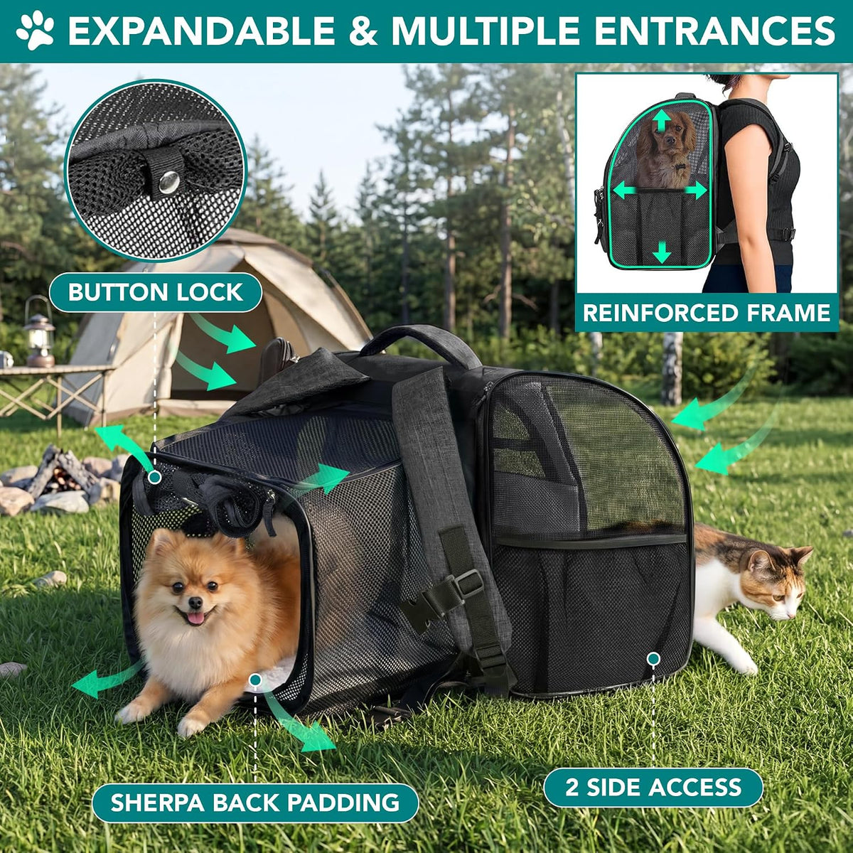PetAmi Expandable Dog Cat Backpack Carrier, Airline Approved, Dark Gray