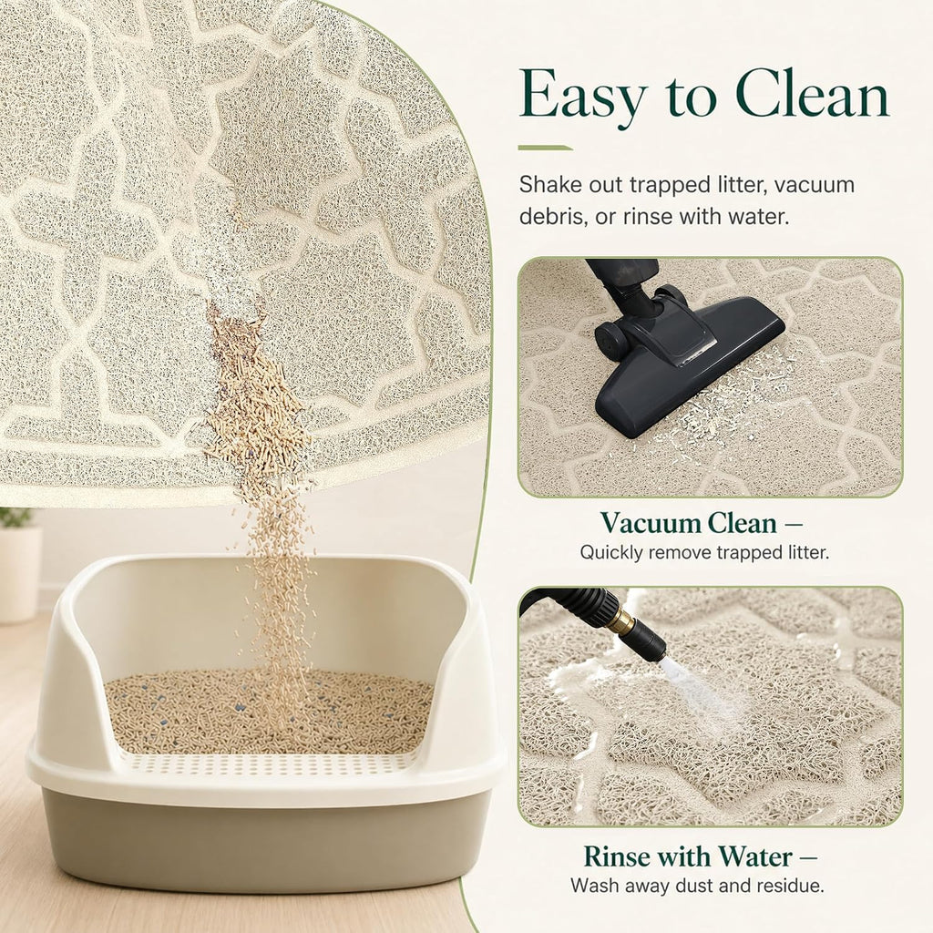 Yimobra Cat Litter Mat, Waterproof Litter Trapping Mat, 24x20, Beige | PVC Litter Box Mat with Non Slip Backing, Easy Clean Surface and Scatter Control Design for Cleaner Floors