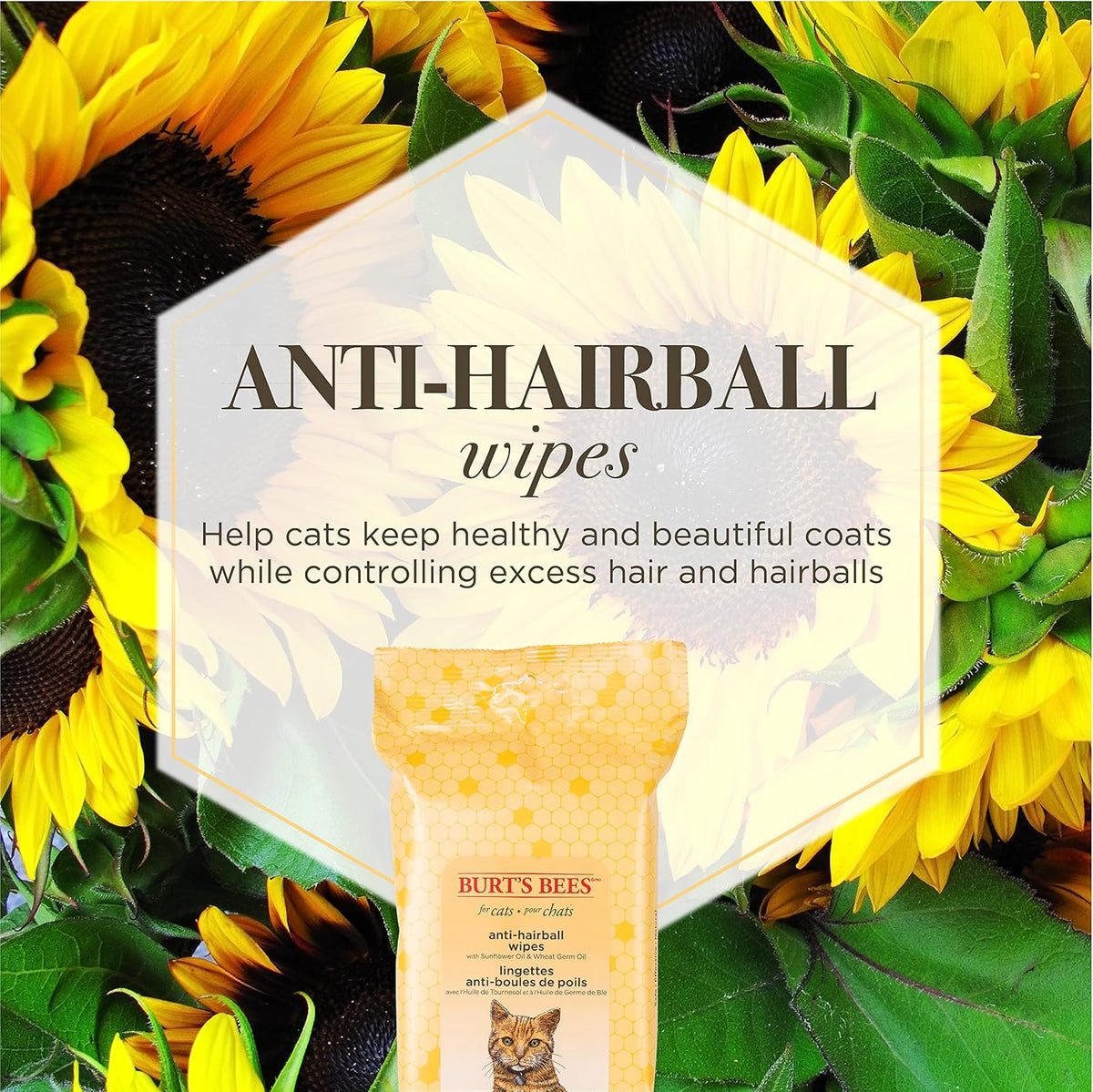 Burt's Bees for Pets Anti-Hairball Cat Wipes, 50 Count