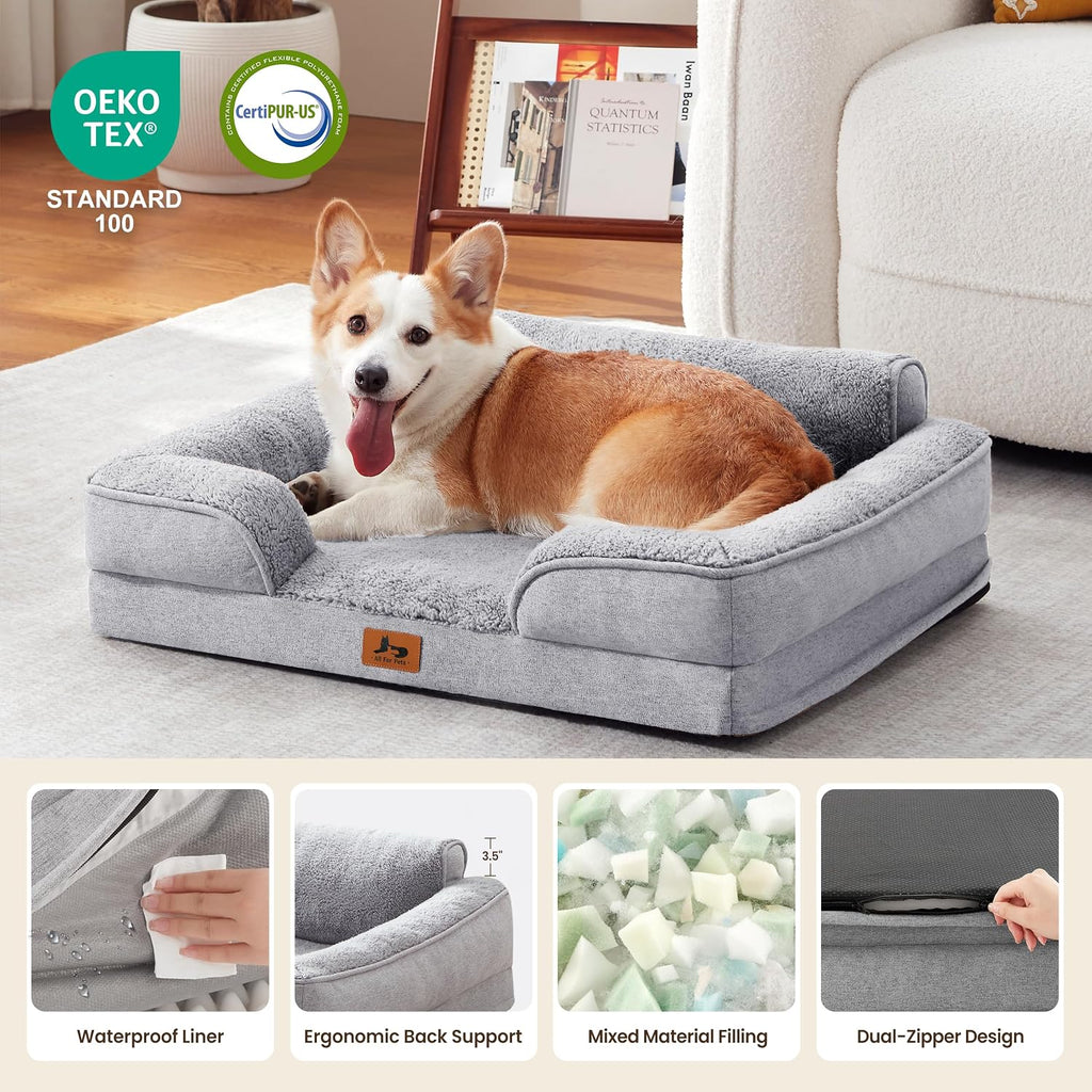 Large Orthopedic Dog Bed for Medium Dogs, Removable Washable, Grey