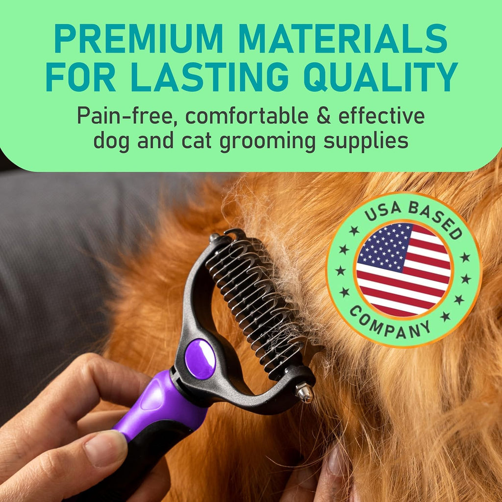Maxpower Planet Pet Grooming Brush - Double Sided, Extra Wide for Dogs and Cats - Dematting Undercoat Rake, Reduces Shedding by 95%, Purple