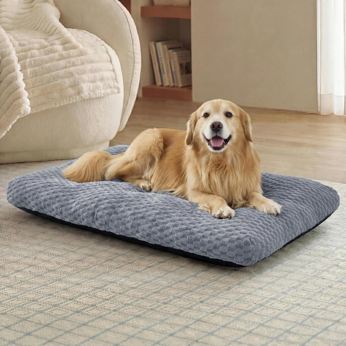 Bedsure XXL Washable Dog Bed for Crate, Soft Bubble Fleece, Extra Large 47"