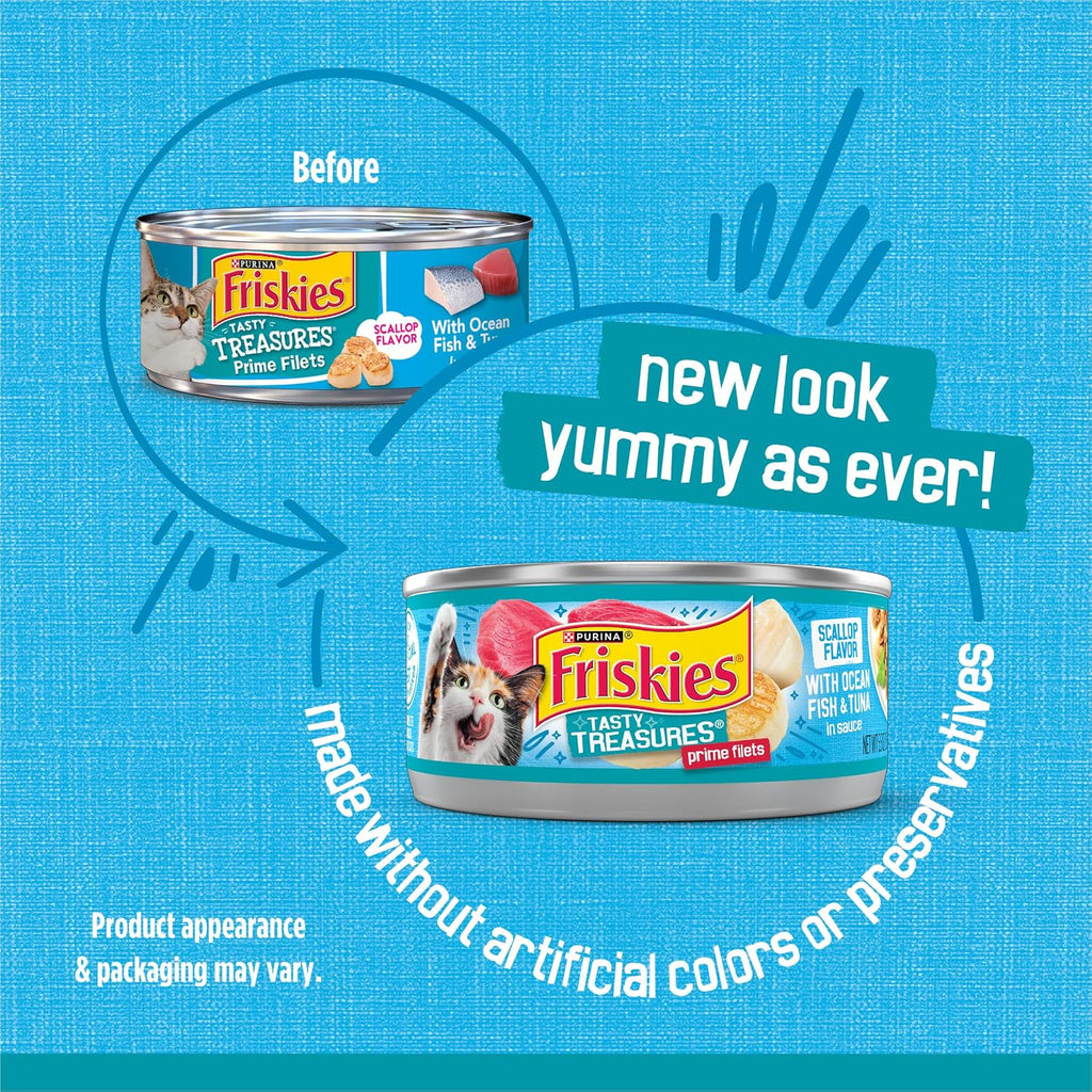 Purina Friskies Tasty Treasures Wet Cat Food, Scallop Flavor, (24) 5.5 oz
