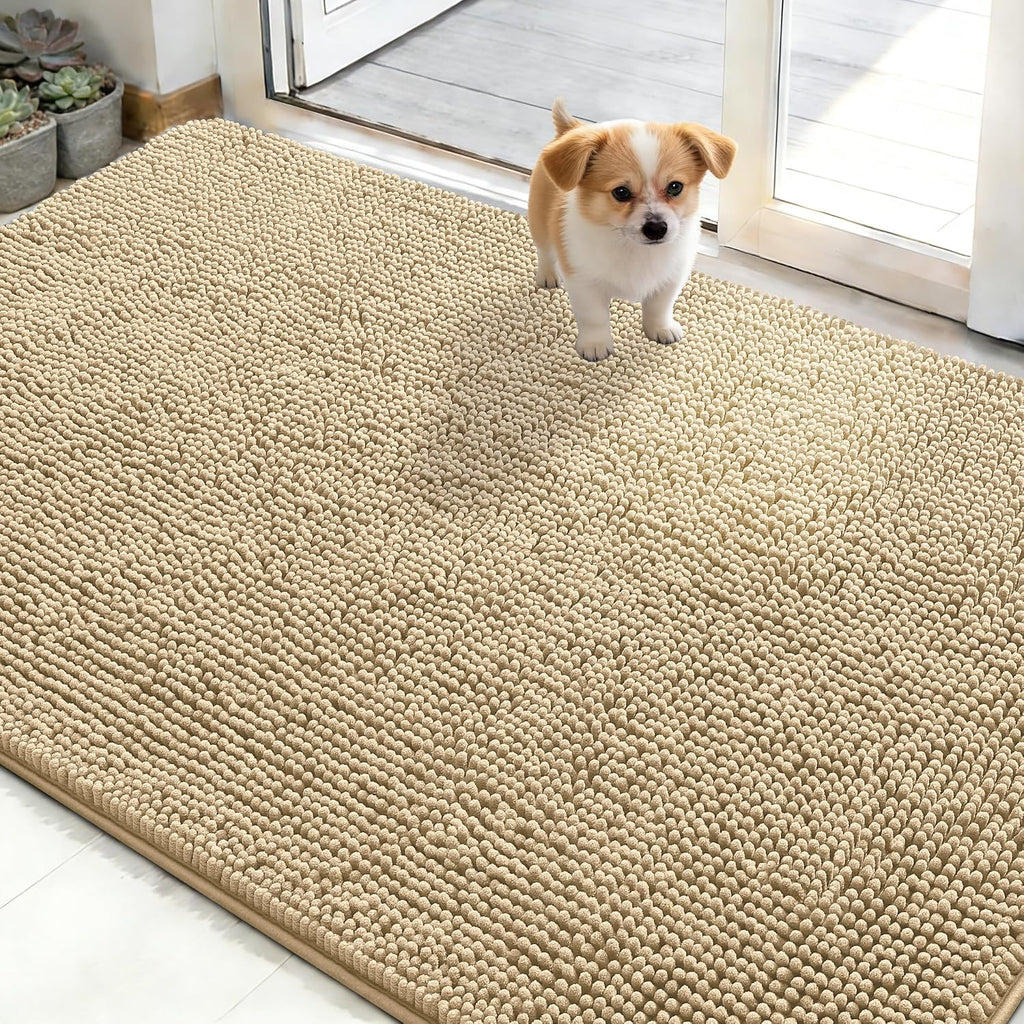 OLANLY Dog Door Mat for Muddy Paws 48x30, Super Absorbent Chenille Mud Mat