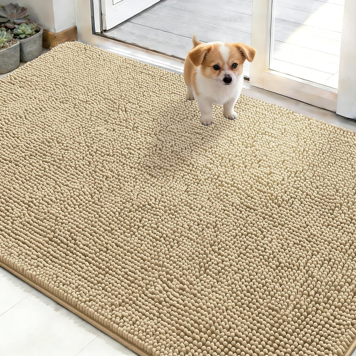 OLANLY Dog Door Mat for Muddy Paws 48x30, Super Absorbent Chenille Mud Mat