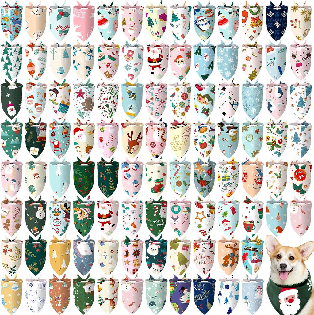 Huhumy 100 Pcs Christmas Dog Bandanas Bulk Christmas Bandanas for Dogs