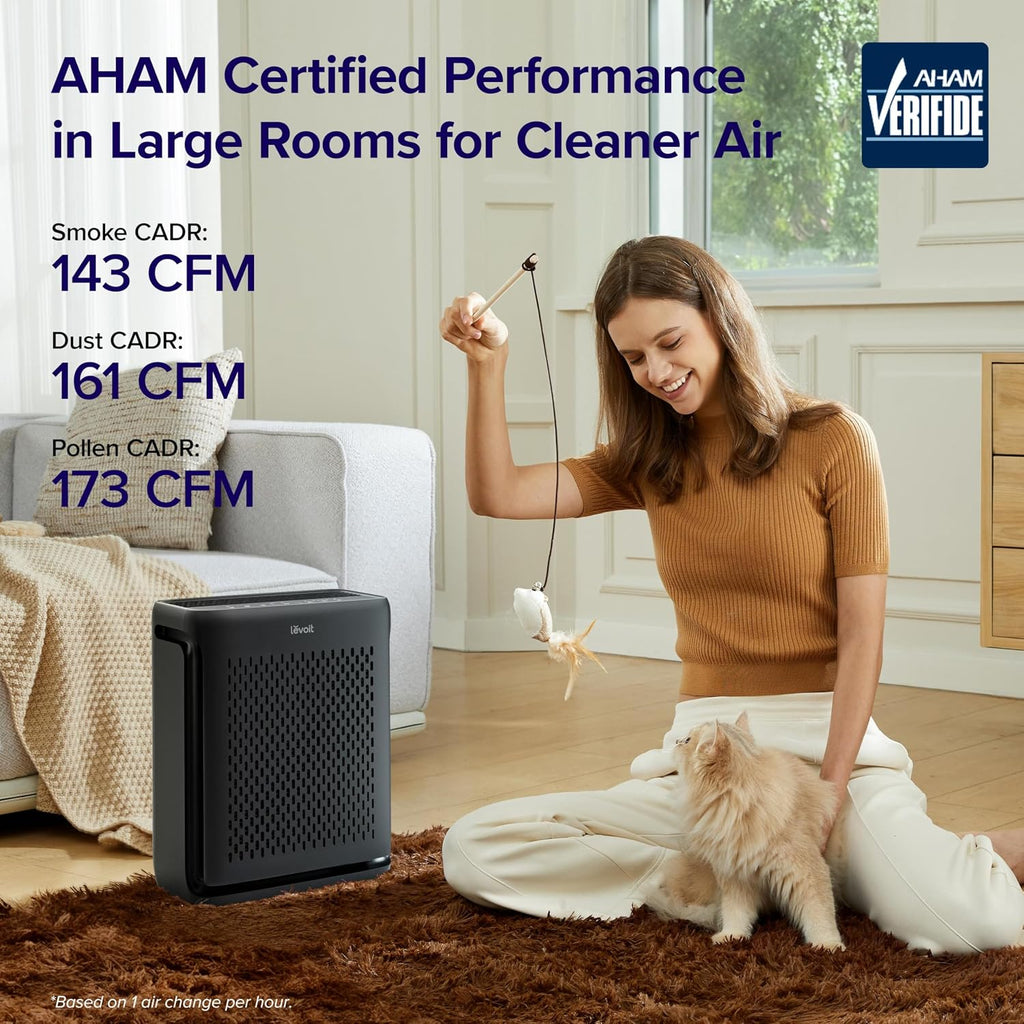 LEVOIT Air Purifier for Home Pets Bedroom Up to 1073Ft² Washable Pre-Filter | Quiet HEPA Sleep Mode for Pets, Allergens, Dust, Pollen, Smoke, Smart Air Quality Monitor, AHAM VERIFIDE, Vital 100S-P, Black