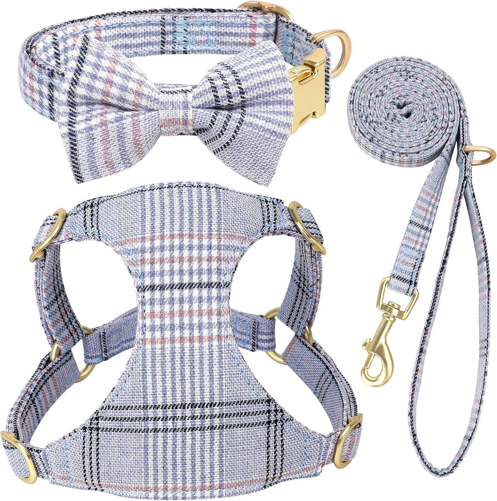 Beirui Cute Small Dog Harness and Leash Set Bowtie, Blue,XS,Chest 13-28"