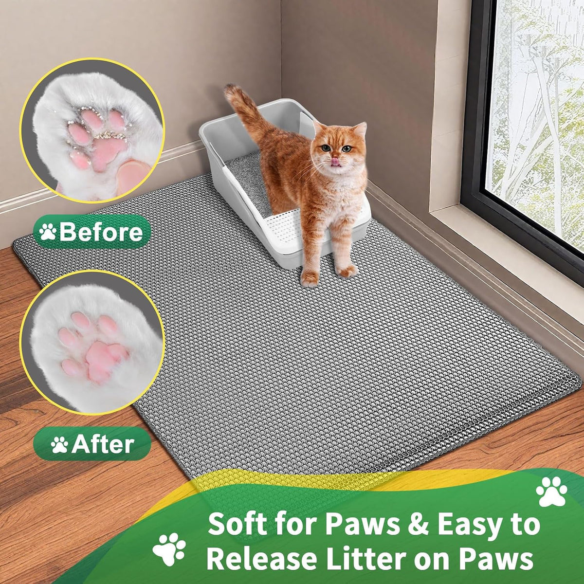GRELY Cat Litter Mats- Extra Large XXL 47''X 36'',2 Layer Litter Box Mat for Indoor Cats,Rug for Pet Kitty,Litter Trapping Mats,Waterproof Urine Proof,Non-Slip
