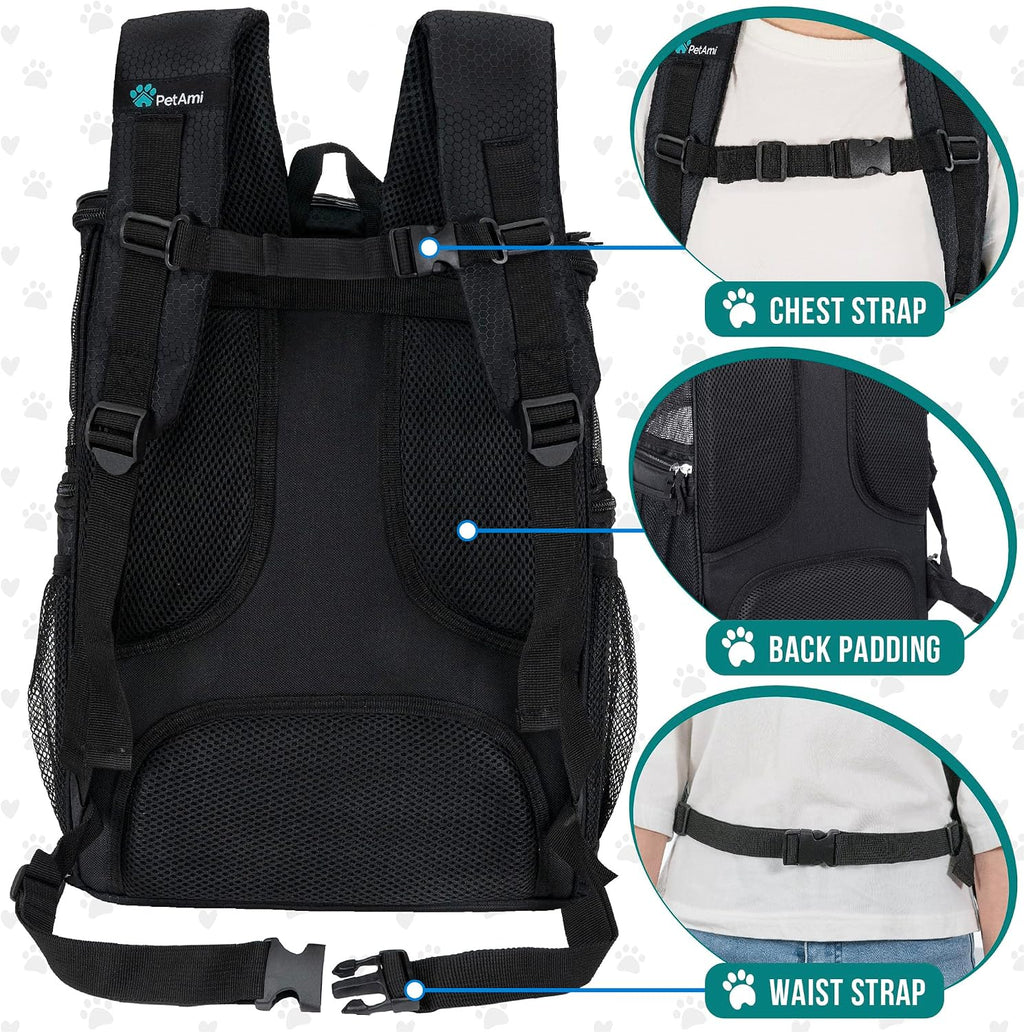 PetAmi Dog Backpack Carrier, Airline Approved 4-Way Entry Cat Bag, Black