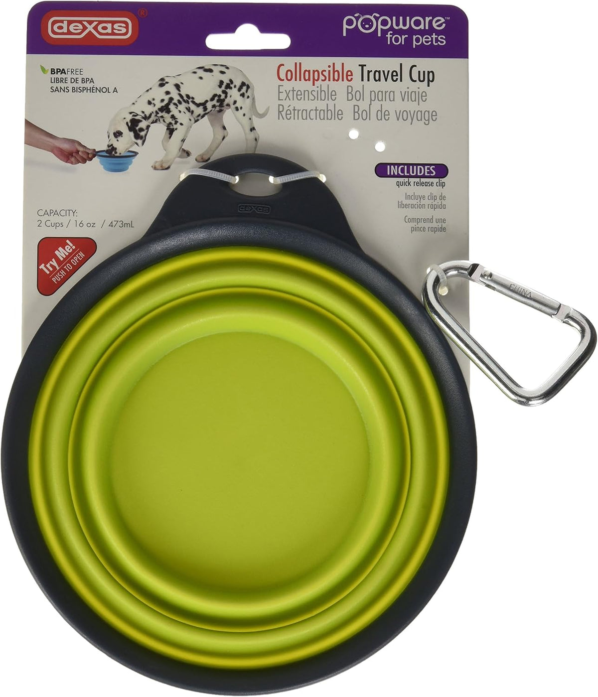 Dexas Popware for Pets Collapsible Travel Cup, Large, Gray/Green 