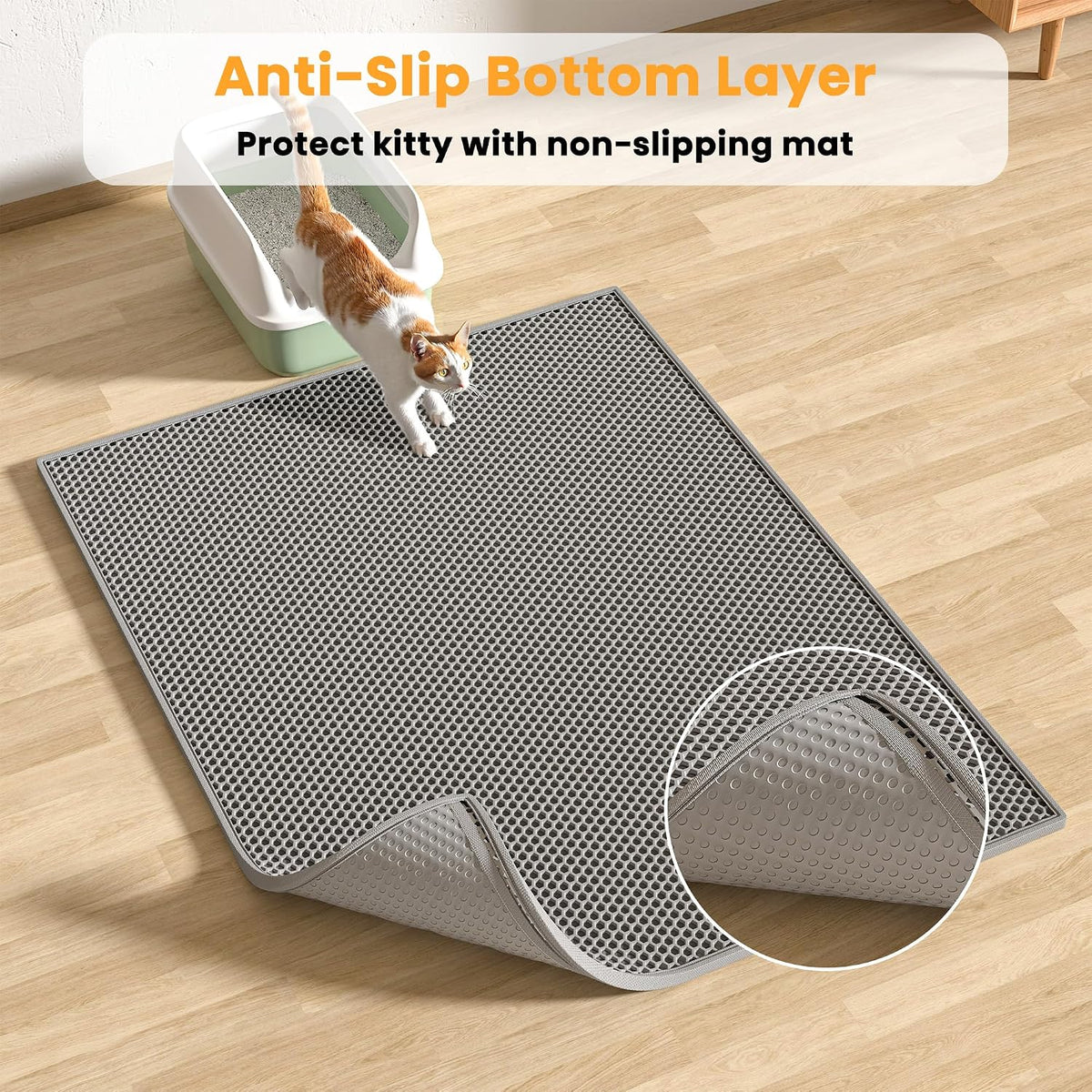Pieviev 2 Packs Cat Litter Mat Double Layer Waterproof Urine Proof Trapping Mat (30''X24'', Gray) | Waterproof Urine Resistant Layer Litter Box Mat, Easy Collection, Soft on Kitty Paws, Gray Color for Indoor Cats