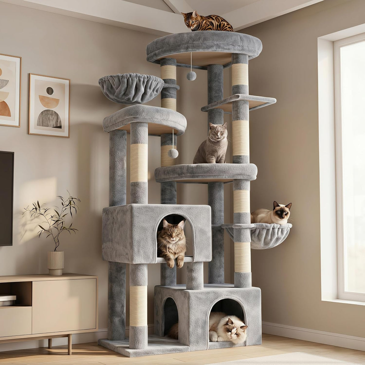 Hey-brother Cat Tree Tower with Tiered Padded Platforms, Condos, MPJ084W