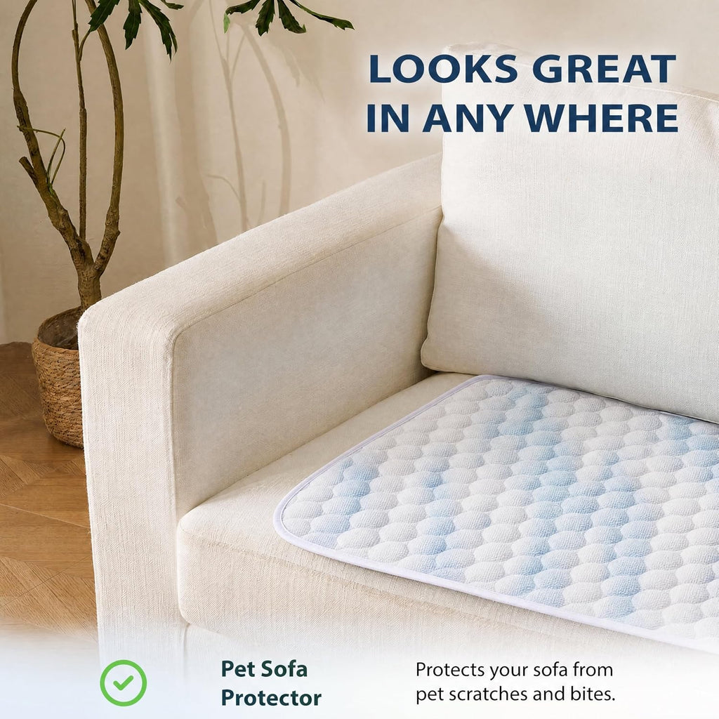 MICROCOSMOS Summer Cooling Mat & Sleeping Pad- Water Absorption Top, Materials Safe, Easy Carry, EZ Clean. Keep Cooling for Pets, Kids and Adults.(Blue White, 28" x22")